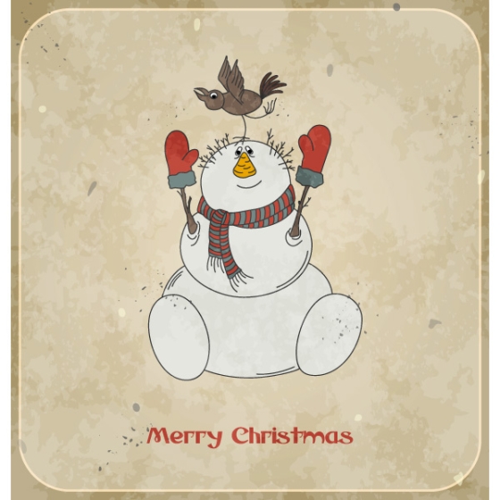Snowman With Falling Bird Brown