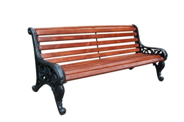 Dark Wood Garden Bench with Iron Legs